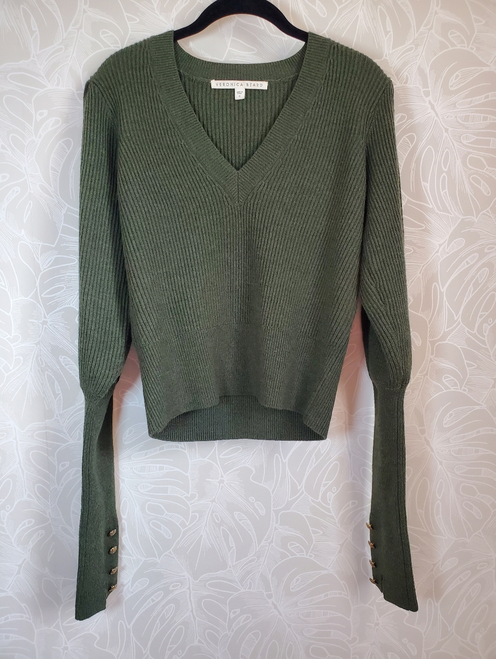 Veronica Beard Green Merino Wool Sweater Esme Puff Sleeve Womens Small - Picture 4 of 8